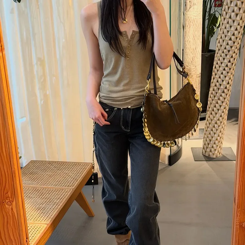 New Vintage Single-shoulder Bag with Metallic Flow Decoration and Matte Finish, Stylish and Versatile Handbag The Armhole Area