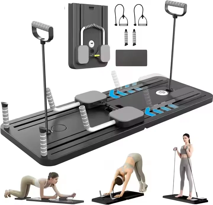 Multifunctional Foldable Pilates Board Set Prone Board with  Roller Wheels for Fitness Training