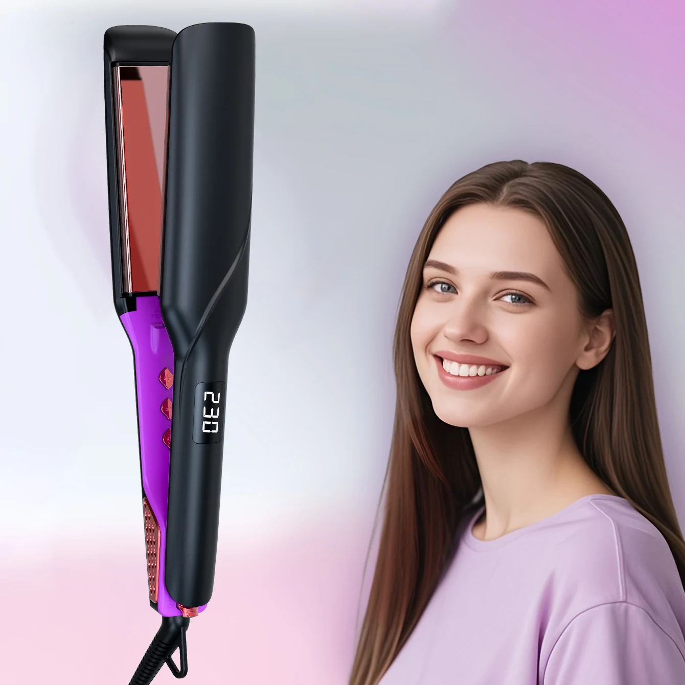 LANDOT 45mm Wide Plate Hair Straighteners for Thick Curly Frizzy Hair, Ceramic Ionic Flat Iron with Argan Oil, Dual Voltage