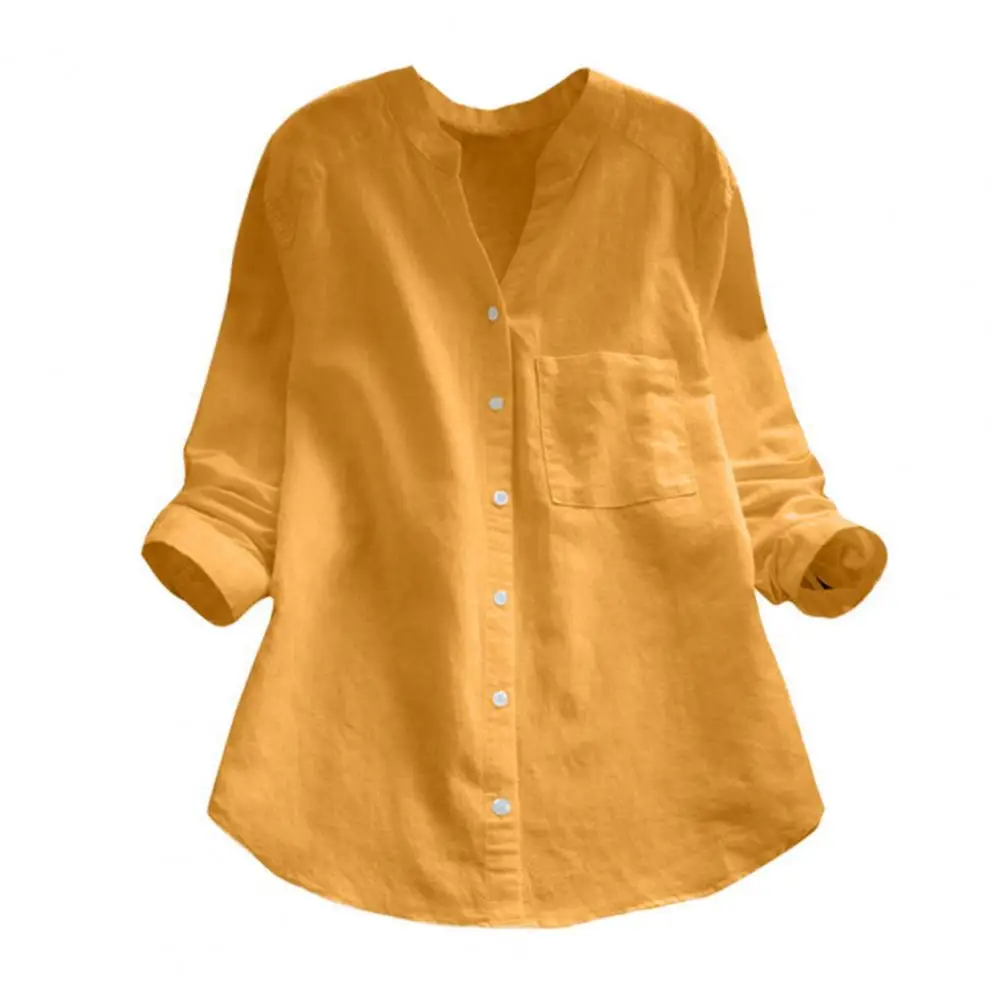 Camicia abbottonata Top traspirante con scollo a v per donna vestibilità ampia maniche lunghe tinta unita Streetwear ideale per Top primaverili autunnali