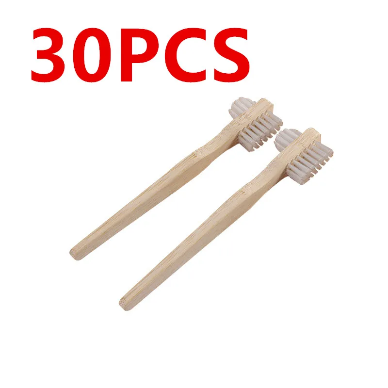 50pcs Bamboo Handle Denture Brushes Double Sided Eco Friendly Denture Toothbrush Denture Cleaning Care Tools