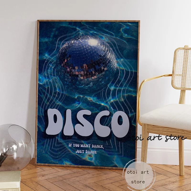 Vintage Funky 70s Inspired Disco Ball Disco Dance Psychedelic Retro Art Posters Canvas Painting Wall Prints Pictures Home Decor