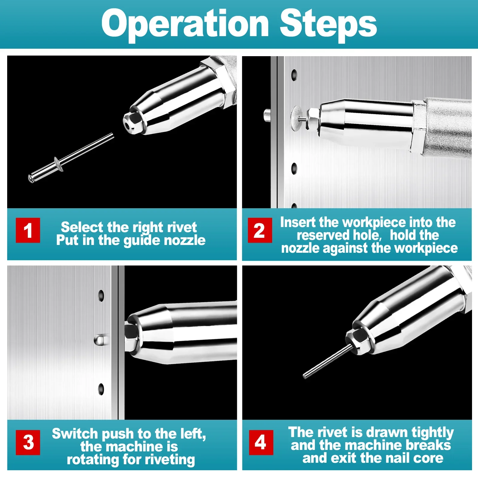 Pistola per rivettatrice elettrica a batteria senza spazzole 20000N Cacciavite per pistola per dadi per rivettatura 2.4-4.8mm con luce a LED per spina batteria Makita 18V