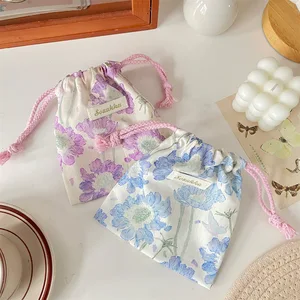 Cute Floral Small Thing Cosmetic Lipstick Portable Storage Bag Purse Key Earphone Jewelry Tote String Rope Pouch Drawstring Bags