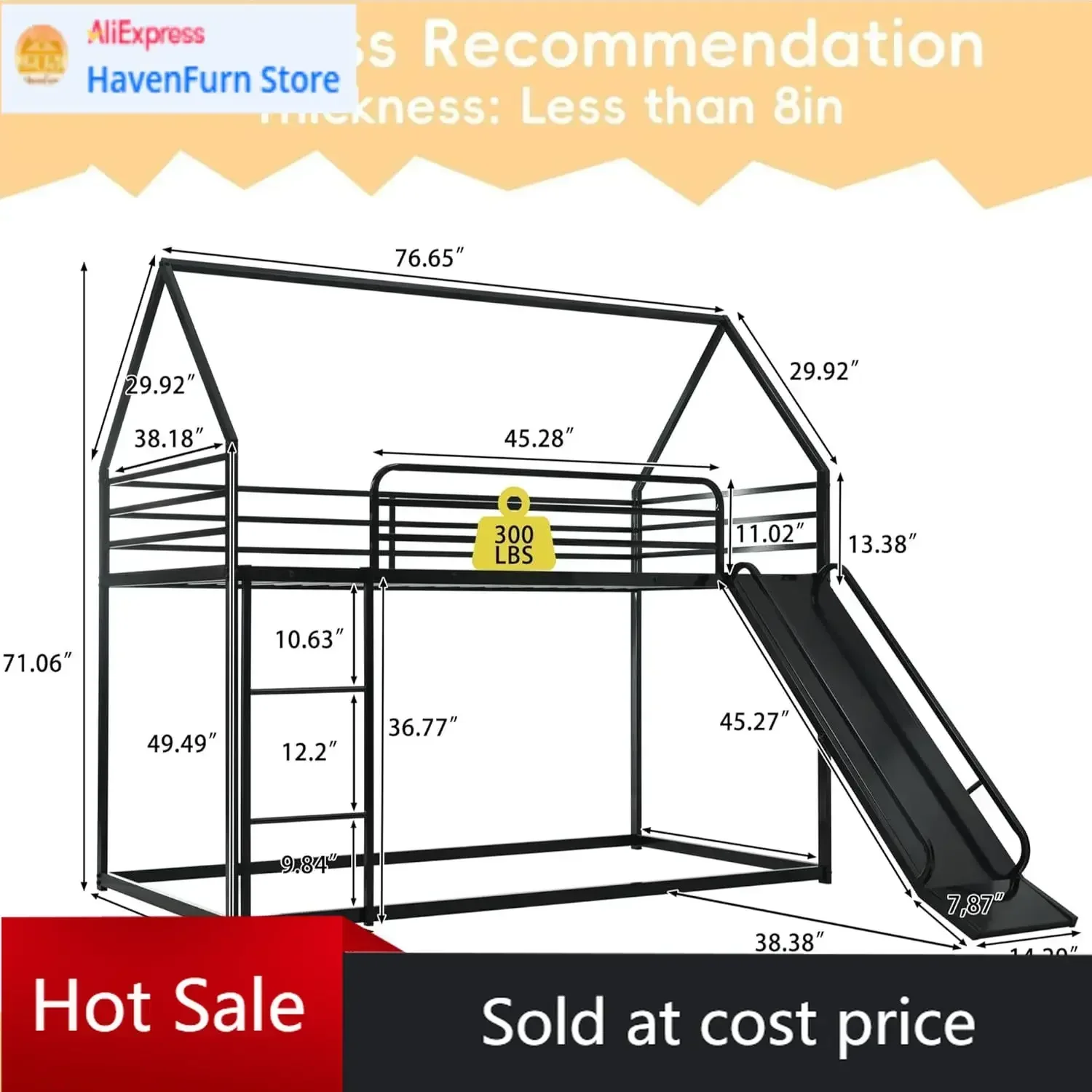 Activity priceHouse Shaped Low Twin Over Twin Bunk Bed With Slide Ladder Guardrail No Box Spring Needed Easy Assemble