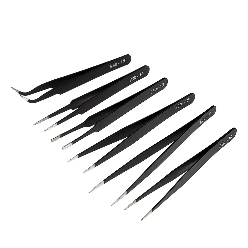 

6PCS ESD Anti-static Stainless Steel Tweezers Electronics Repair Tools set for Repair Electronic Component capacitors resistors