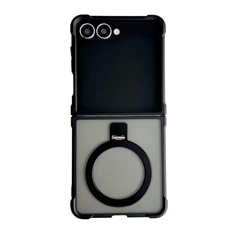 

360 Magnetic Metal Finger Ring Kickstand Case For Samsung Galaxy Z Flip 7 Z Flip6 Flip 5 4 3 Wireless Charging Translucent Cover