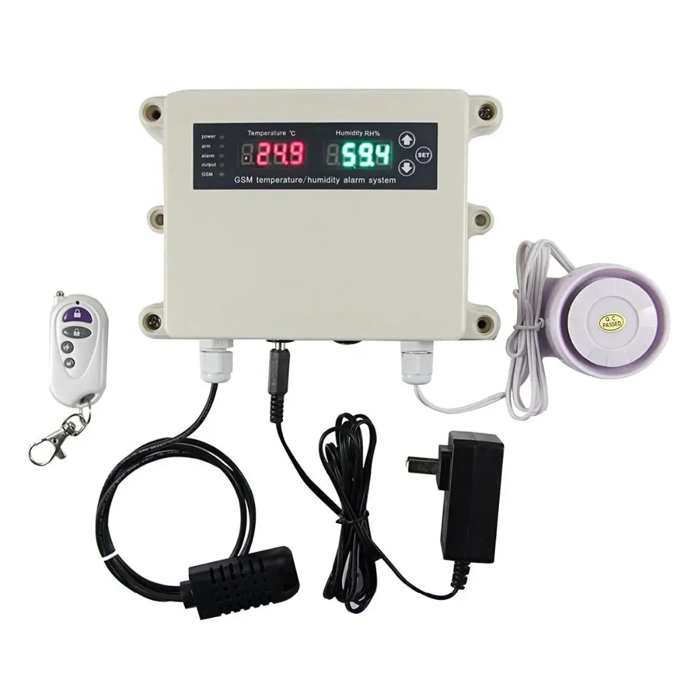 Digital Humidity and Temperature Monitor Alarm System with Built-in Humidity Sensor Probe, GSM Temperature Monitoring