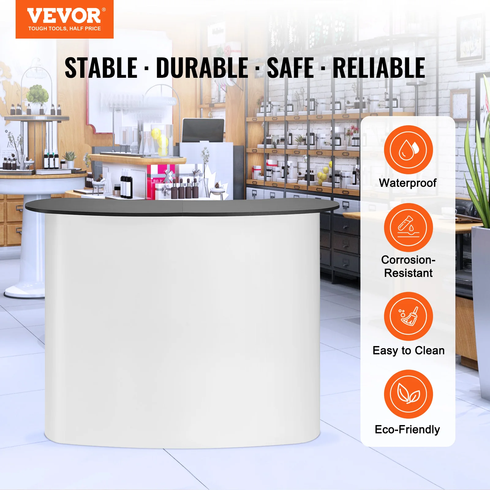 VEVOR Portable Tradeshow Podium Table Exhibition Counter Stand Booth Fair w/ Wall Foldable Promotion Retail Bar Table for party