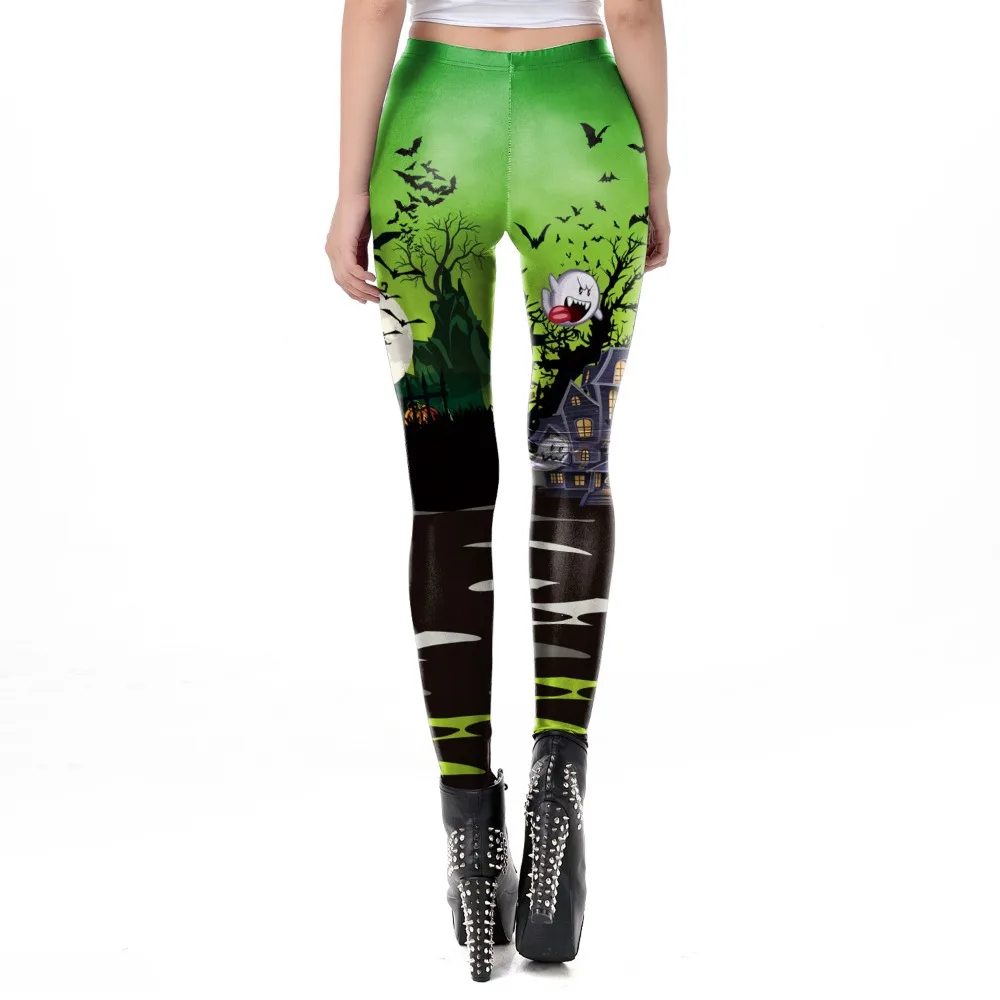 Pantalones de Fitness con estampado de cabeza de calabaza de esqueleto lindo para Halloween, pantalones de cintura alta ajustados informales para mujer, pantalones de Fitness con estampado Digital 3D