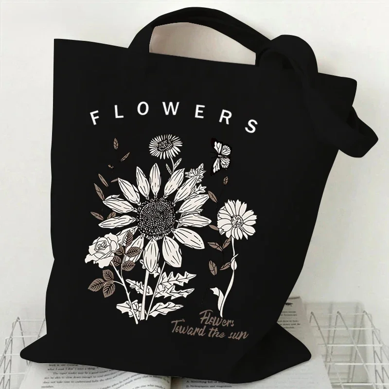 Canvas Tote Bag for Women Vintage Wildflower Handbag Harajuku Plant Flower Shopping Bags Bohemian Aesthetic Female Shoulder Bag