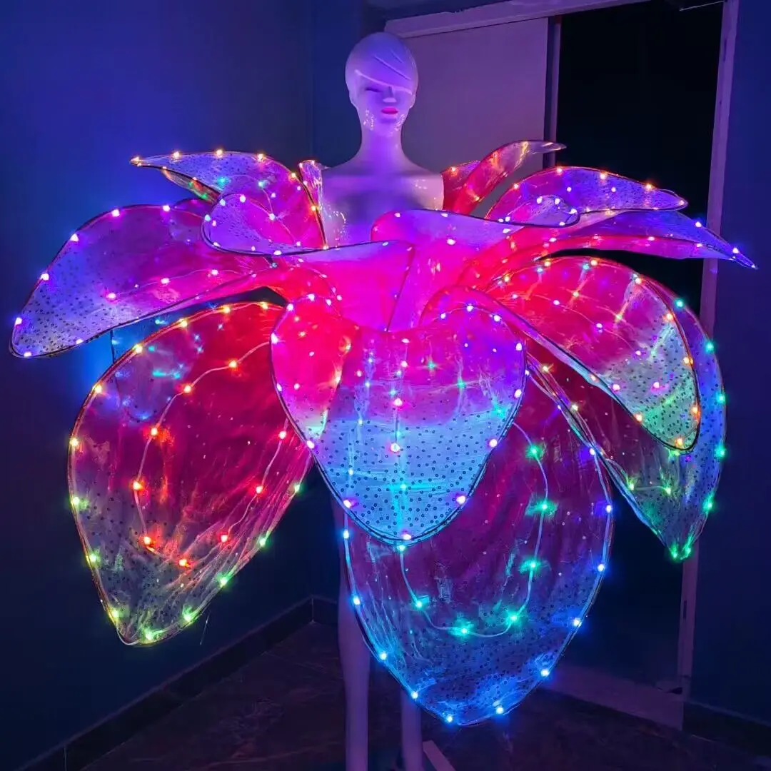 Full Color LED Petal Skirt Pink LED Light Flower Dress Cool stage outfit Luxury FESTIVAL Dancer costume Carnival show Outfit