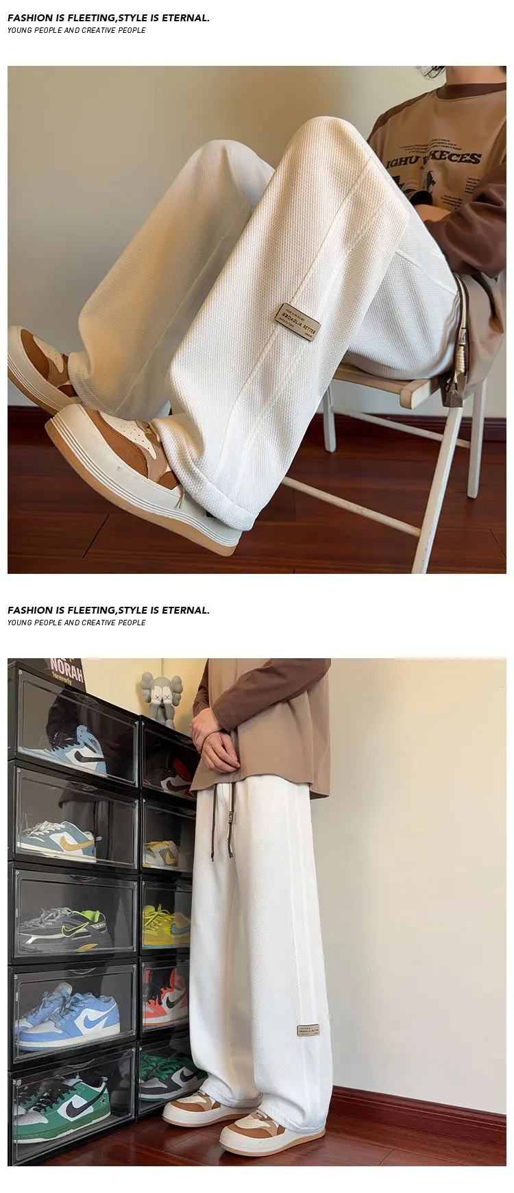 Herren-Sweatpants mit Kordelzug, weitem Bein, einfarbig, elastischer Bund, lockere, gerade geschnittene Hose, Streetwear, Freizeit- und Alltagshose. – Detail 21