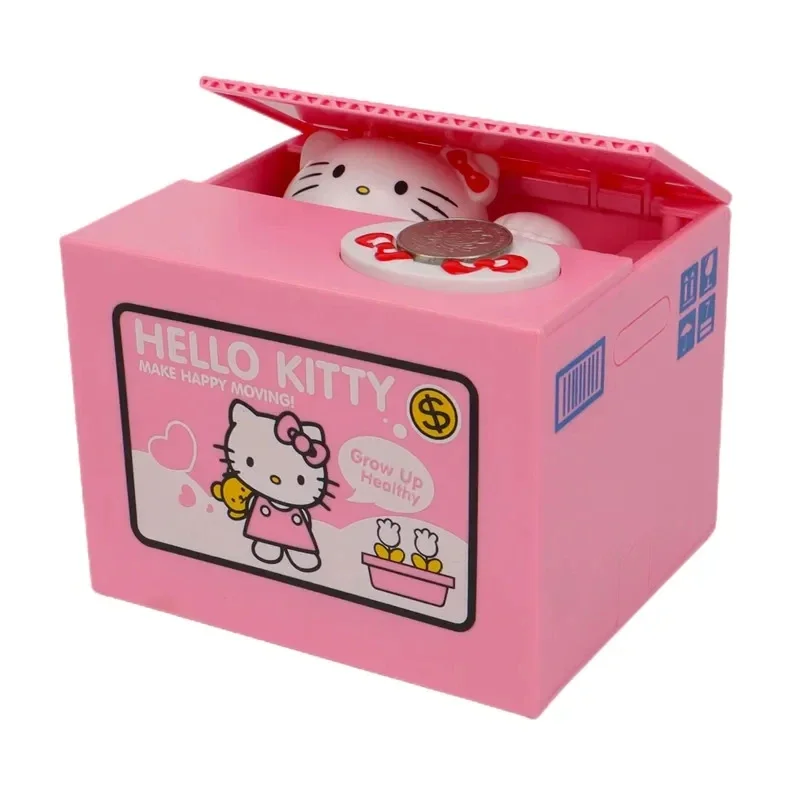 

Sanrio Hello Kitty Cartoon Bank Action Figure Anime KT Cat Stealing Coins Bank Safe Keep Money Children's Birthday Gifts Toys