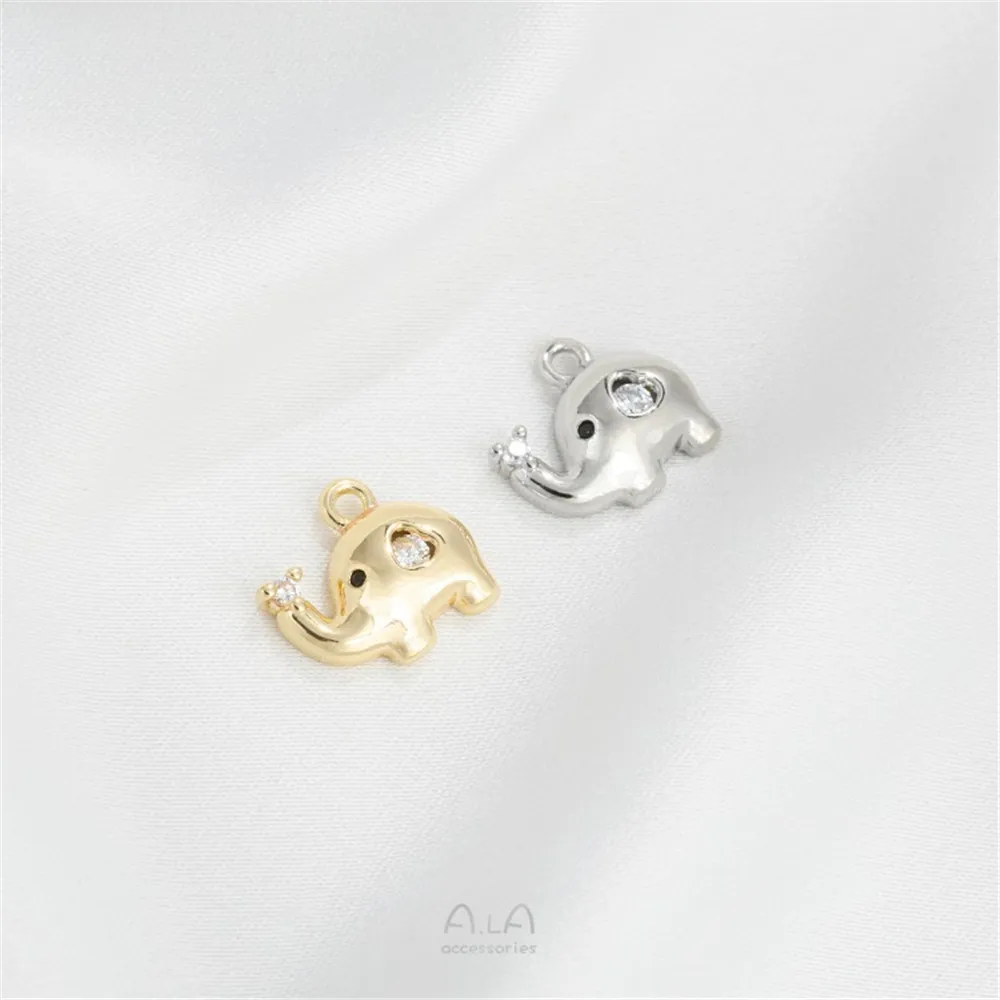 

14K Gold-inlaid Zircon Cartoon Cute Little Elephant Pendant Diy Handmade Jewelry Bracelet Earrings Pendant Accessories