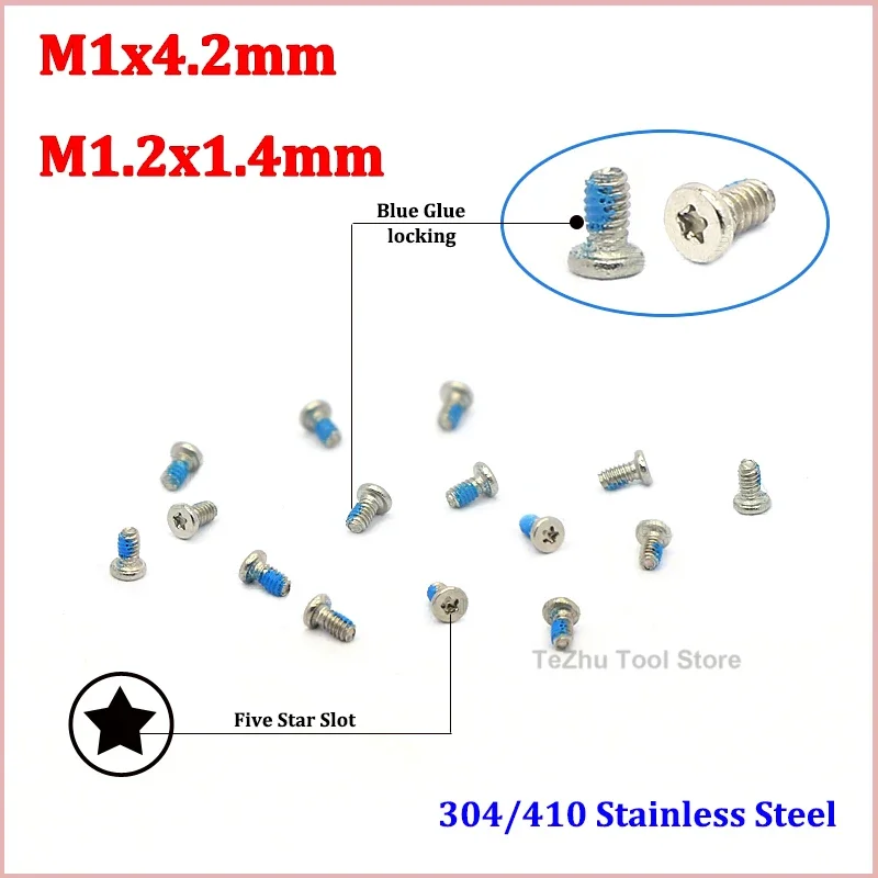 

M1x4,2 мм M1,2x1,4 мм 304/410 Нержавеющая сталь с плоской потайной головкой, пятизвездочный винт с пазом, микровинт, машинный винт