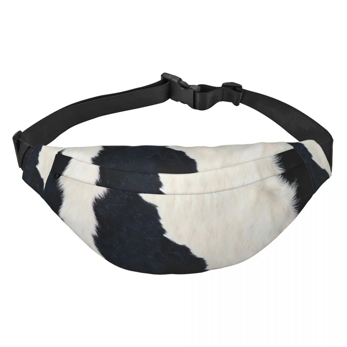 Real Black And White Print Cowhide Fanny Pack Rustic Cow Faux Fur Skin Leather Sling Crossbody Waist Bag Phone Money Pouch