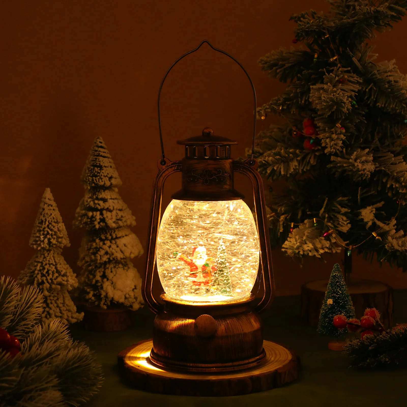 

Christmas Snow Globe Light Rotating Lantern with Melody Illuminated Santa Decoration for Holiday Party Table USB Or