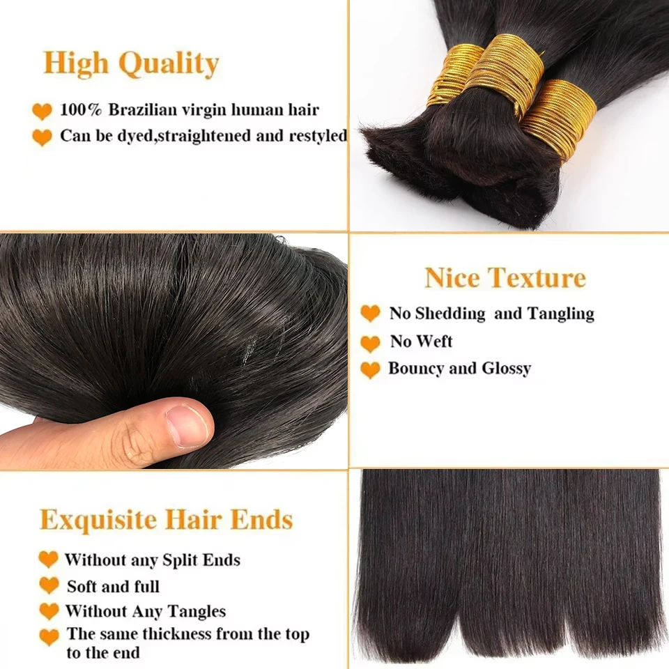 Straight Bulk Hair For Braiding 100% Human Hair Extension Natural Color 100G Brazilian Remy Human Hair No Weft For Boho Braids