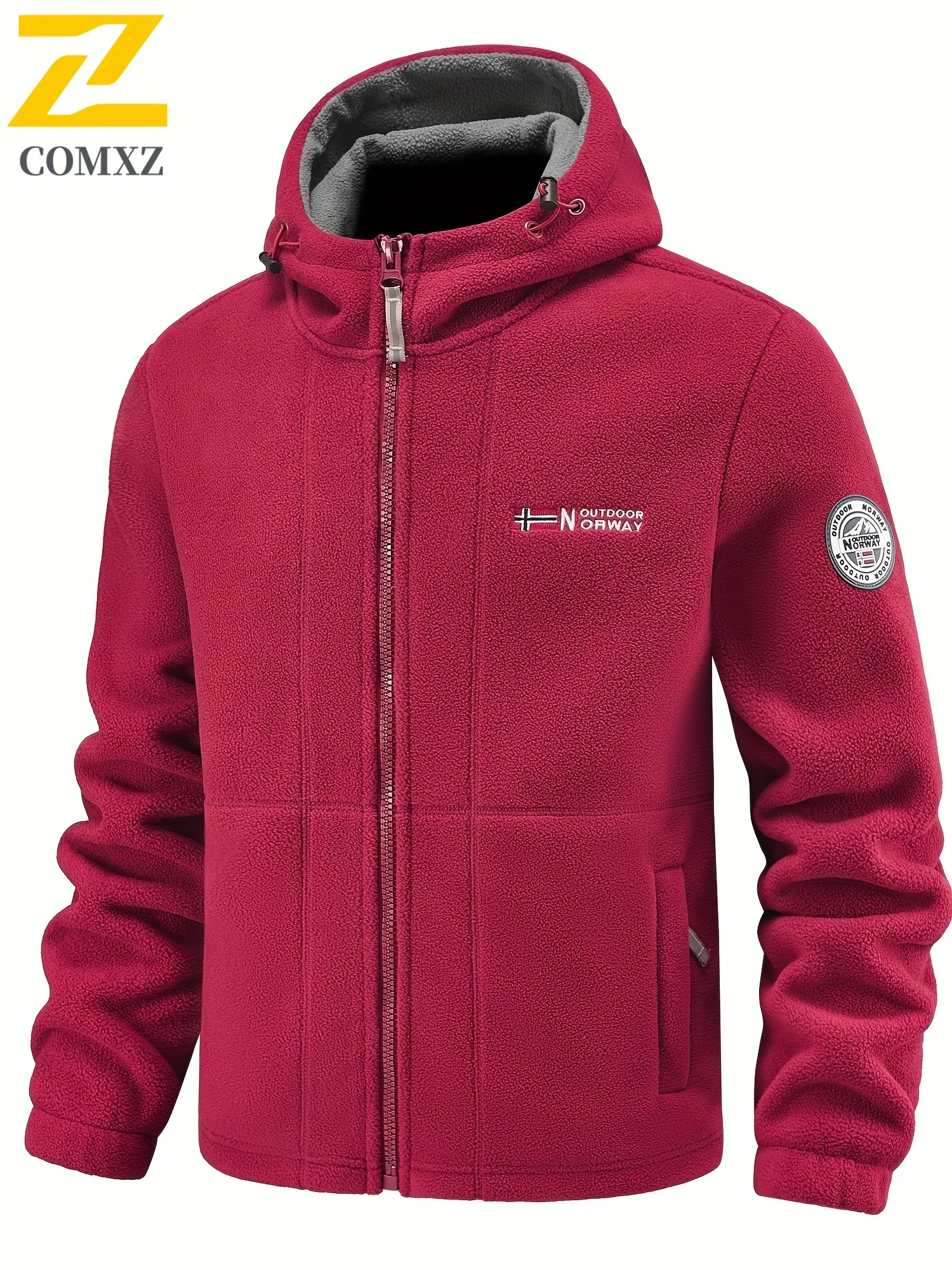 

COMXZ 2025 Men's Wool Hooded Windbreaker Zippered Pockets Outdoor Sports Casual Wear Autumn Winter Warmth Comfort Coat
