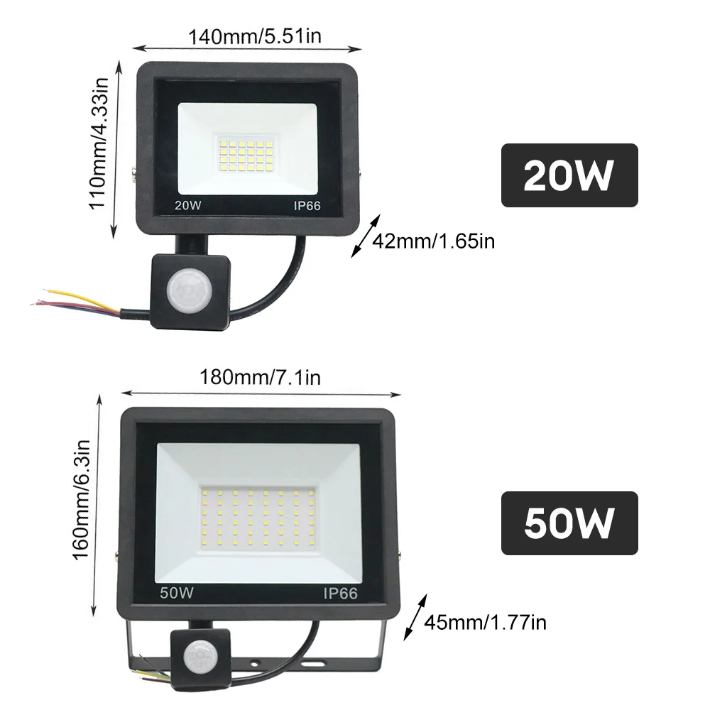 PIR Motion Sensor LED Flood Light 20W 50W Outdoor Floodlight 220V 240V Waterproof Led Spotlight for Garden Wall Street Light