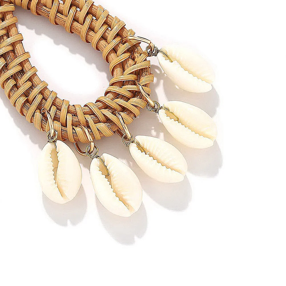 

Rattan Metal Shell Eardrop Water Drop Earrings For Women Handmade Hollow Lightweight Jewelry Coffee Color Suitable Daily