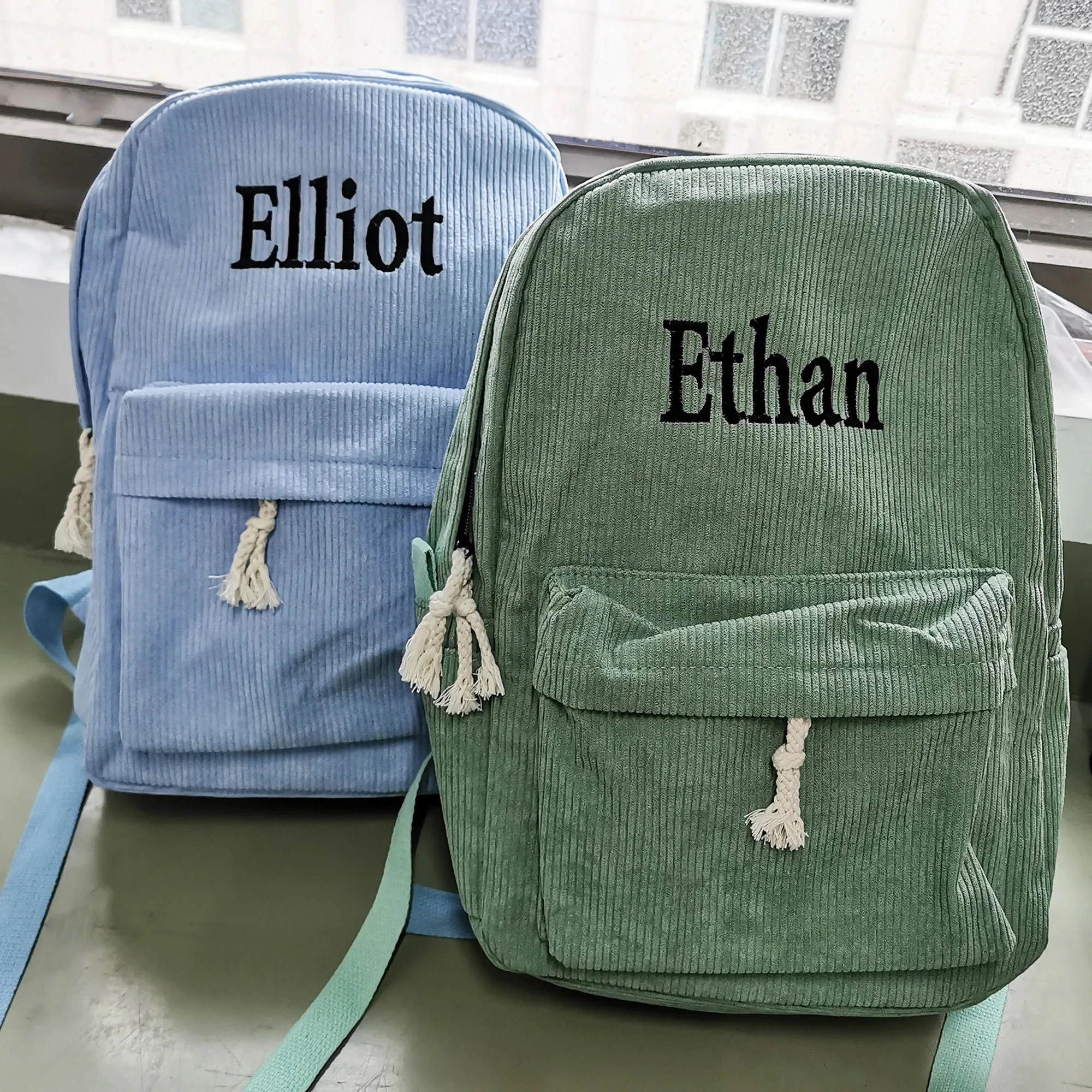 

Personalized Name Corduroy Schoolbag Customized Embroidered Logo Backpack Training Anti-theft Shoulder Bag For Teenagers