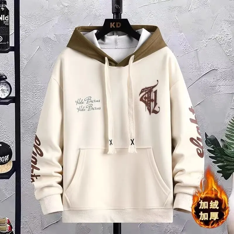 

Autumn and Winter Men's Simple Letter Print Hooded Sweatshirt Men's Teen Versatile Fleece Loose Comfortable Jumper