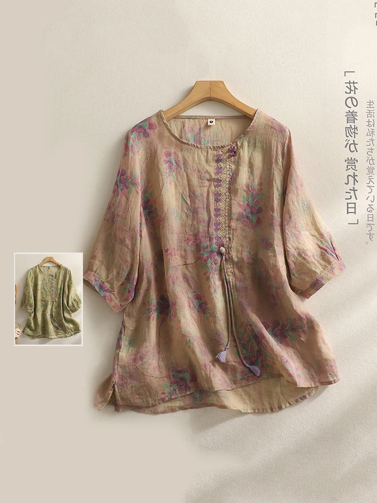 

Тонкая футболка большого размера с вышивкой в стиле ретро, женская летняя круглая футболка с бахромой, облегающий топ с принтом на голове