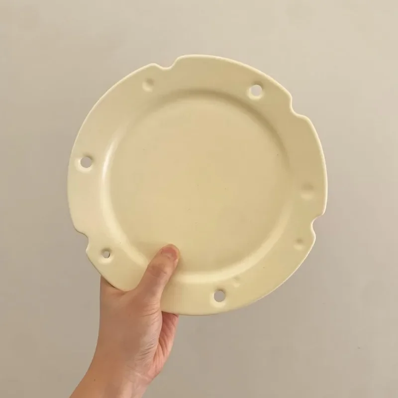 Trendy Korean Style Cheese Shape Ceramic Plate,Aesthetic 8 Inch Dessert Dish for Breakfast Afternoon Tea, Ins Tableware For Home