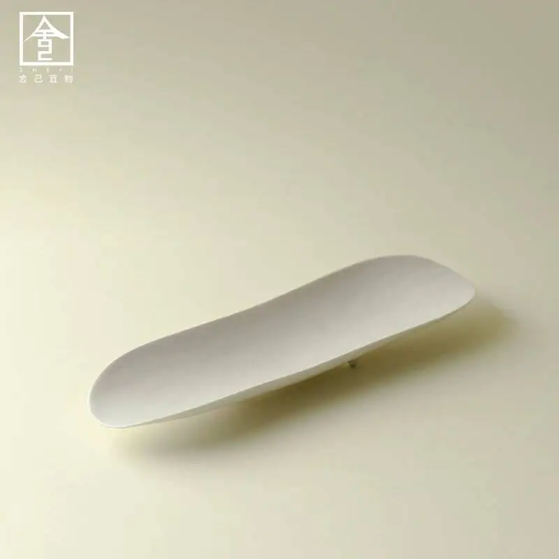 Ash-Colored Oval Scoop, Simple Ceramic Spoon For Home Use, High-End Single Accessory, New Chinese Style Tea Stirrer