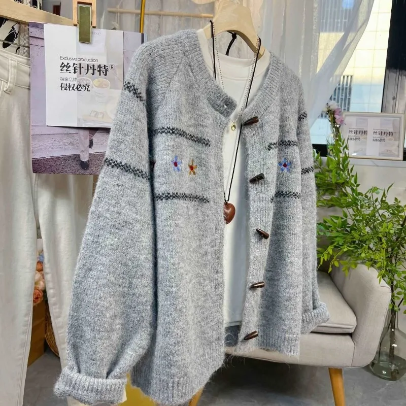 

Кардиган, женское пальто, свитер с круглым вырезом, кардиган, женский осенне-зимний новый модный жаккардовый нежный ветровой вязаный пальто, топы, женские топы