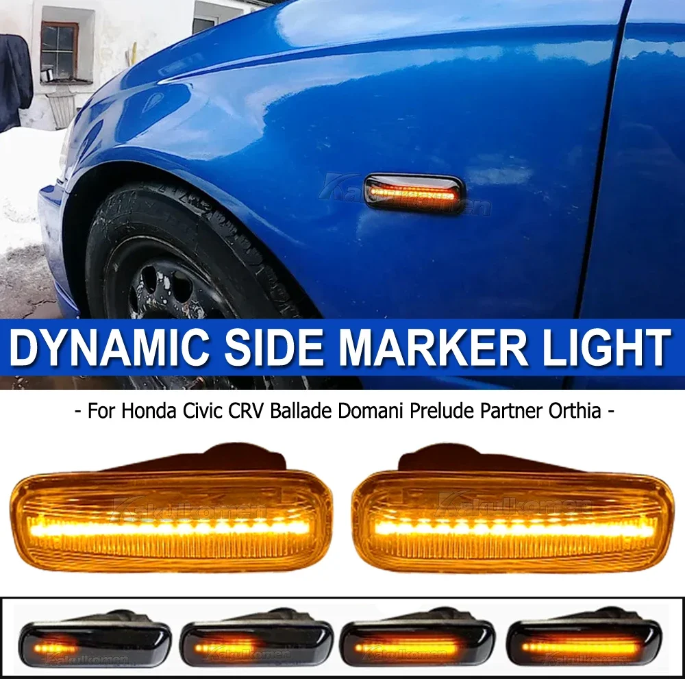 2Pcs Dynamic LED Side Marker Lights Turn Signal Indicator Car Accessories For Honda Civic EK 2/3/4dr Ballade CRV Prelude 95-99