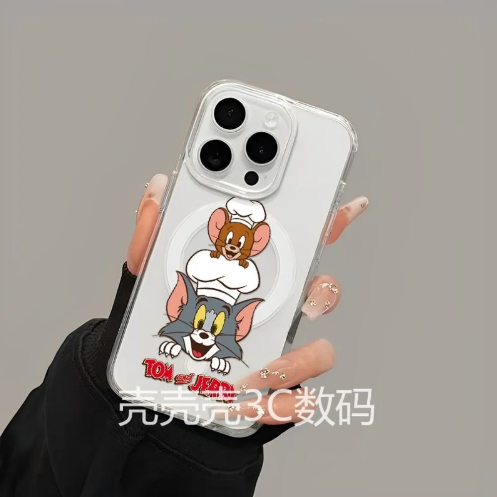 NEW Magnetic Phone Case for iPhone 17 16 15 14 13 12 11 8 7 Air Plus Pro Max Soft Clear Tpu Cover Cartoon Toms and Jerries view 6