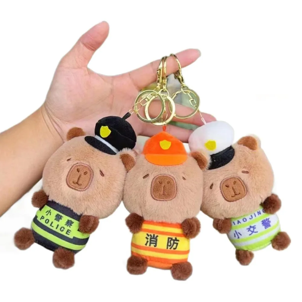 Creative Soft Capybara Key Ring Fur Cross Dressing Plush Capybara Pendant Doll Funny Cartoon Animal Keychain Couple