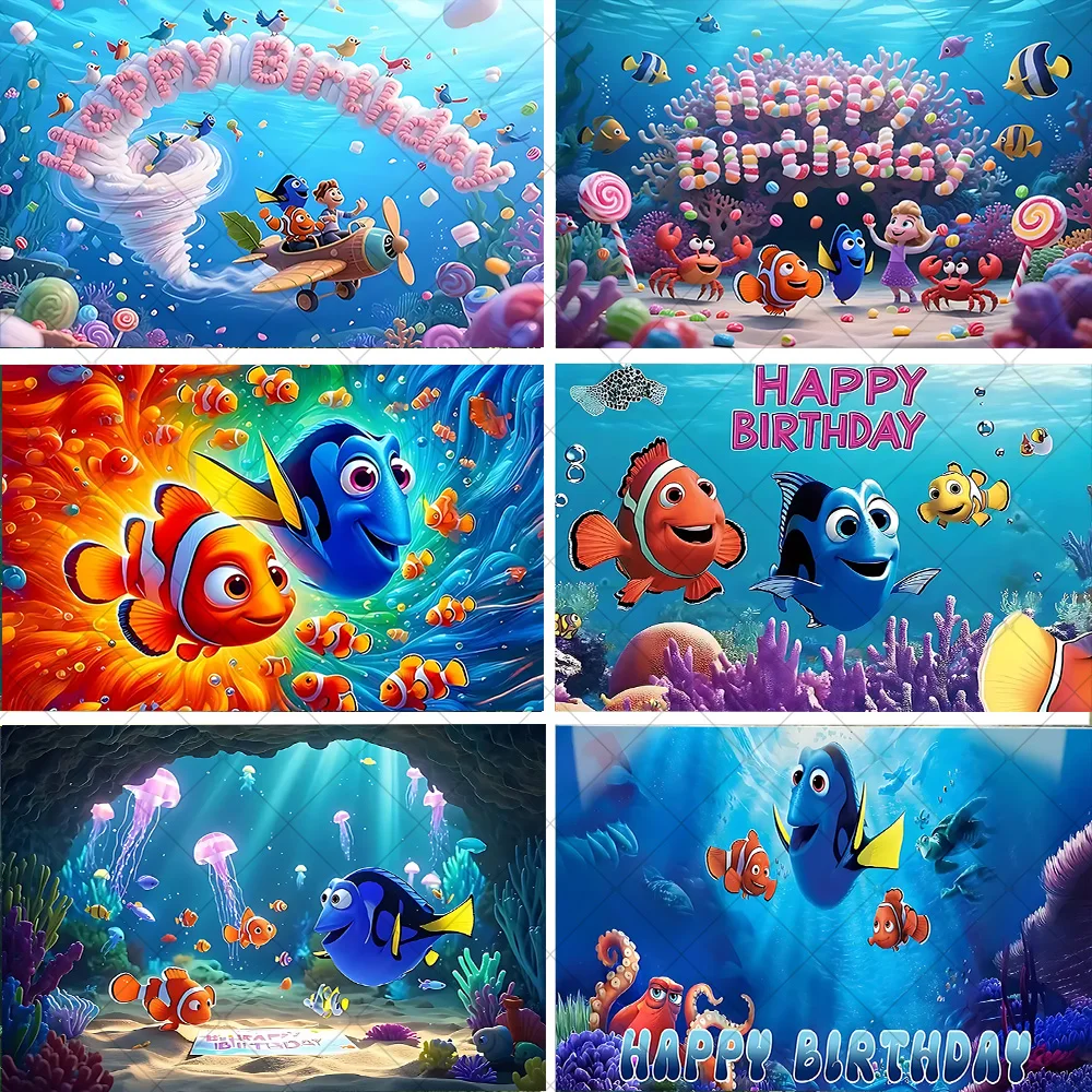 

Disney Finding Nemo Photography Backdrop Birthday Party Decoration Banner Photo Baby Shower Supplies Background Props Kids Gifts