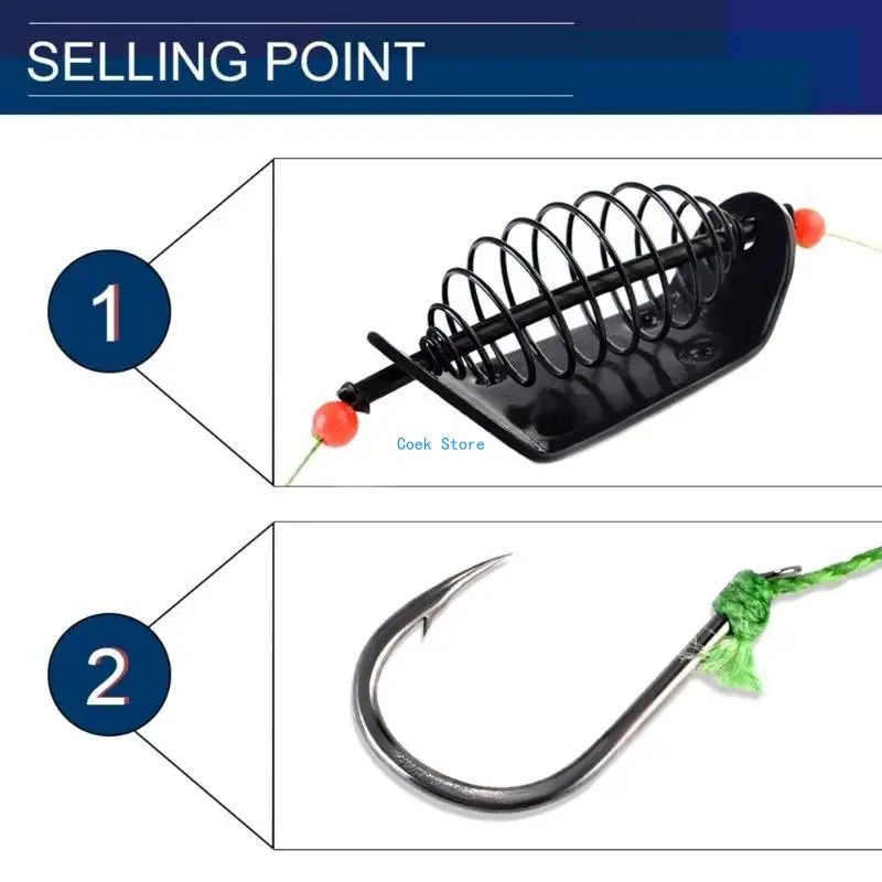 

11UE 20-100g Fishing Baits Cage Steel Wire 3 Line Hook Fishing Feeder with Holder