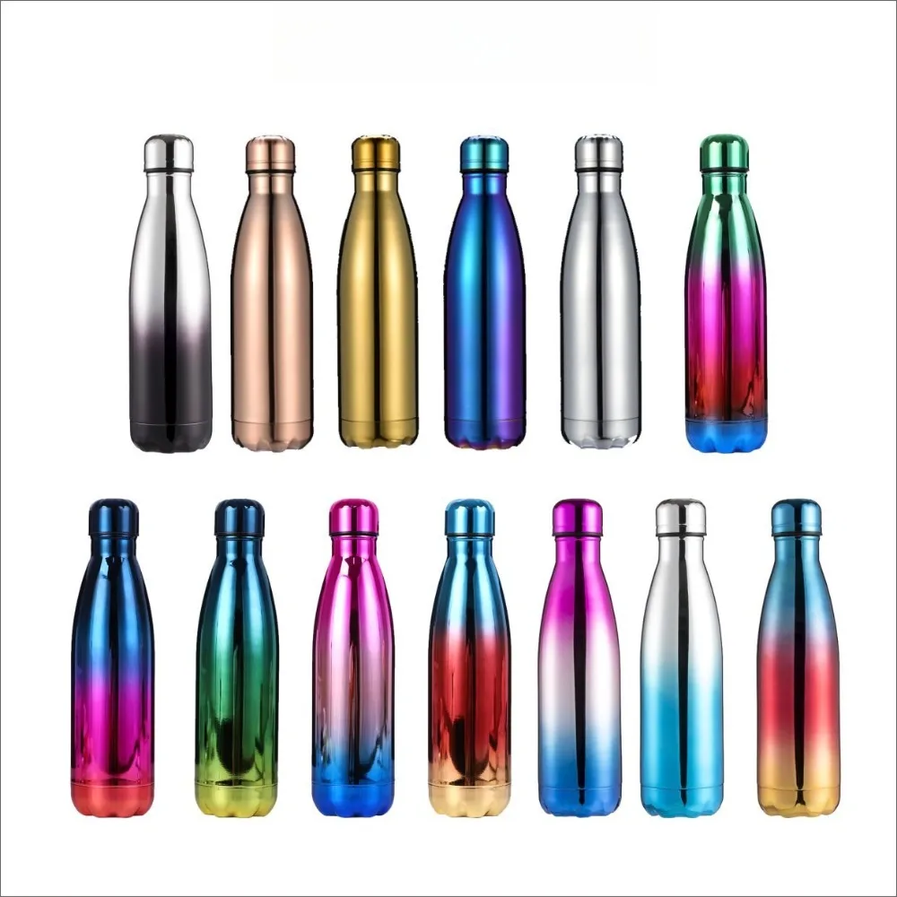 500ml Electroplated Gradient 304 Stainless Steel Water Bottle, UV Plating Cola Shape Vacuum Insulated Sports Flask