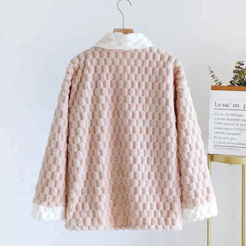 2025 Autunno/Inverno Pigiama da donna Top monopezzo Flanella Addensata Caldo pile di corallo Cardigan a maniche lunghe Pelliccia per la casa Donna