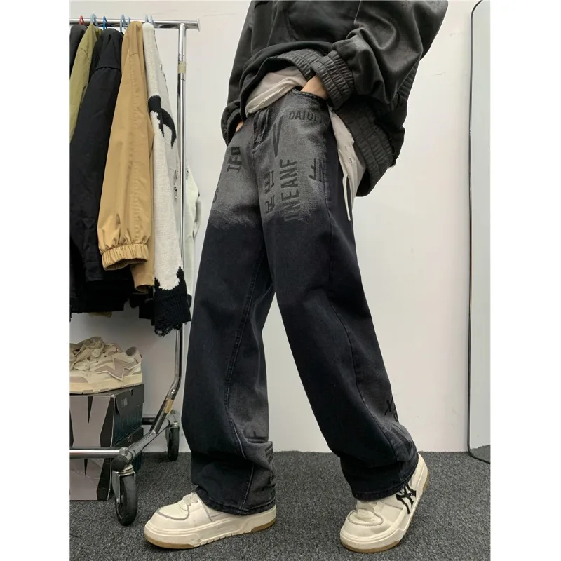 Design Sense Niche Loose Straight Leg Wide Leg Pants Autumn High Street Trendy Brand Gradient Jeans for Men