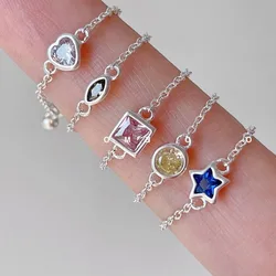 Silver Color Pulling Heart Star Colored Zircon Chain Ring for Women Tiny Simple Fashion Charm Wedding Rings Jewelry