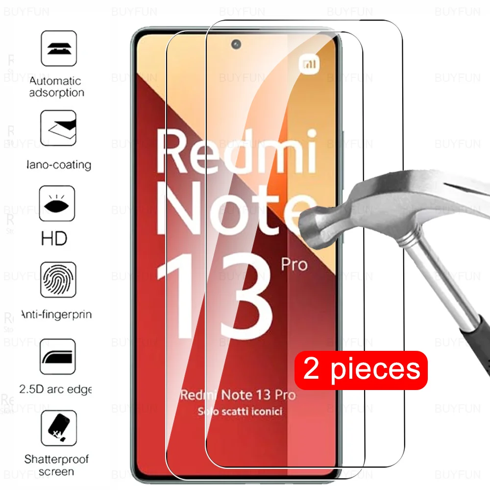 2 шт. закаленное стекло для Redmi Note 13 Pro 4G Защитная пленка для экрана Xiaomi Redmi Note 13 5G Note13 13Pro HD Защитная пленка