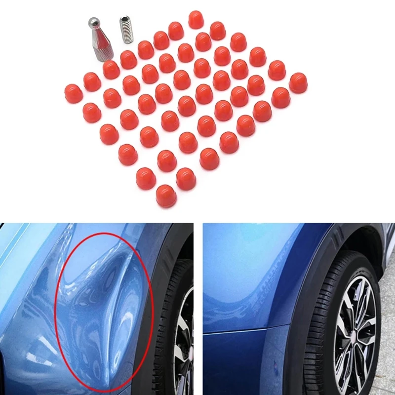 

48Pcs Car Dent Repair Rod Removal Rubber Tips Vehicle Dent Repair Tools Set Paintless Dent Repair Hammer Tips Auto Body Kits