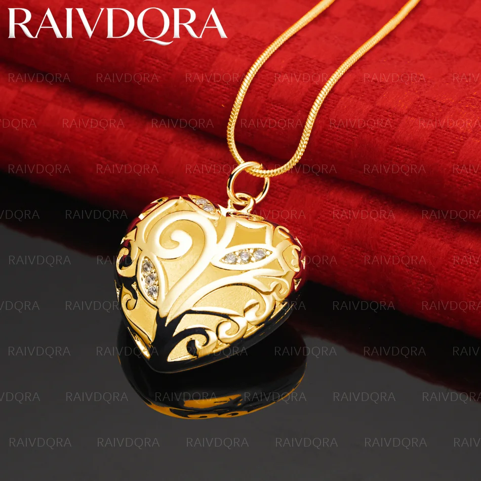 18K Gold Plated Zircons Heart Pendant Necklace For Women Anniversary Gift Popular Wild Fashion Romantic