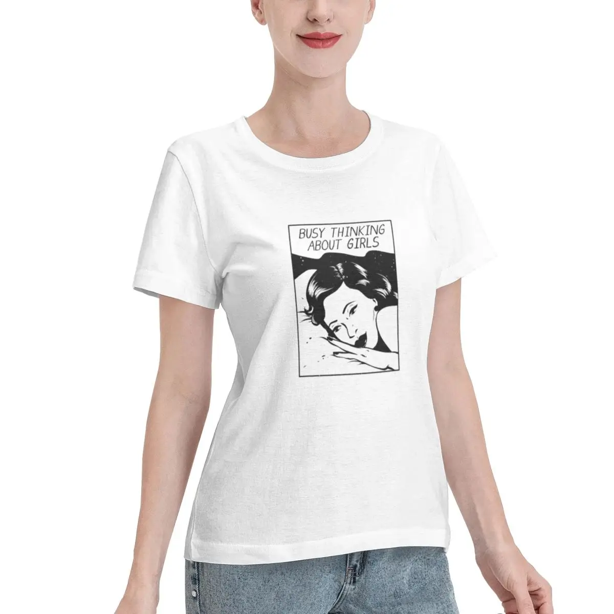 Custom Available Busy Thinking About Girls Women's T-shirt Holiday Home Casual Tee