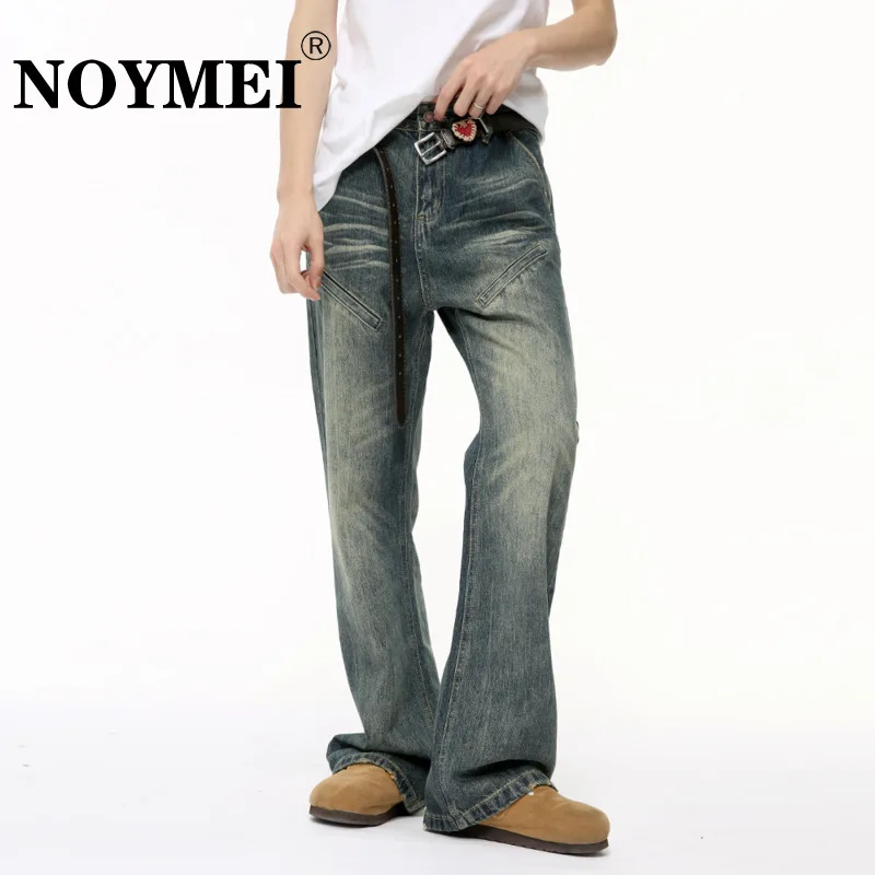 NOYMEI  Flared Pants Summer New 2024 Contrasting Colors High Waist Personality Street Fashion Men's Jeans Slim WA5274