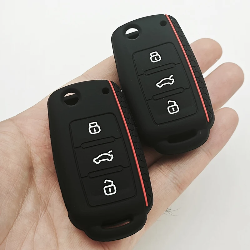 Car Key Case for VW Golf 4 5 6 Jetta POLO for Skoda Yeti Superb Rapid Octavia for SEAT Leon Ibiza 3 Button Silicone Key Cover