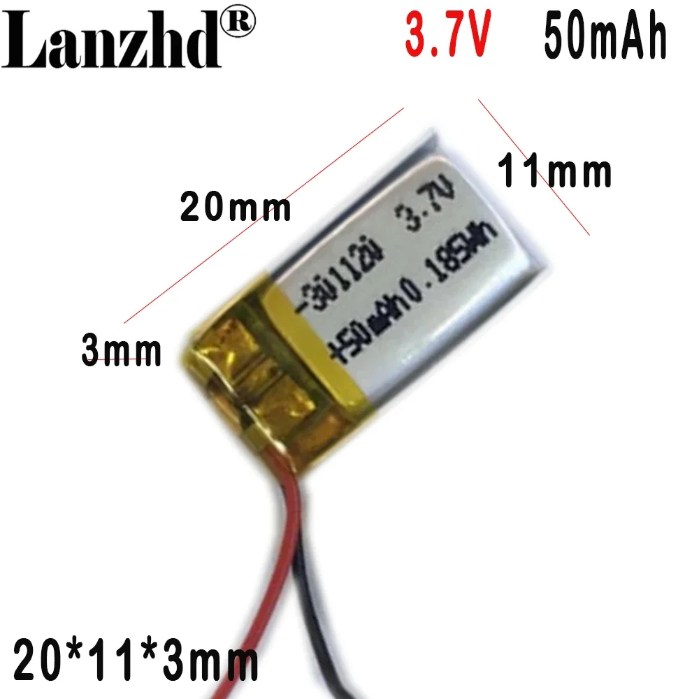 100pcs/Lot 301020 Polymer Lithium Battery 50MAH 3.7V For Smart wearable player Lithium Battery 301120