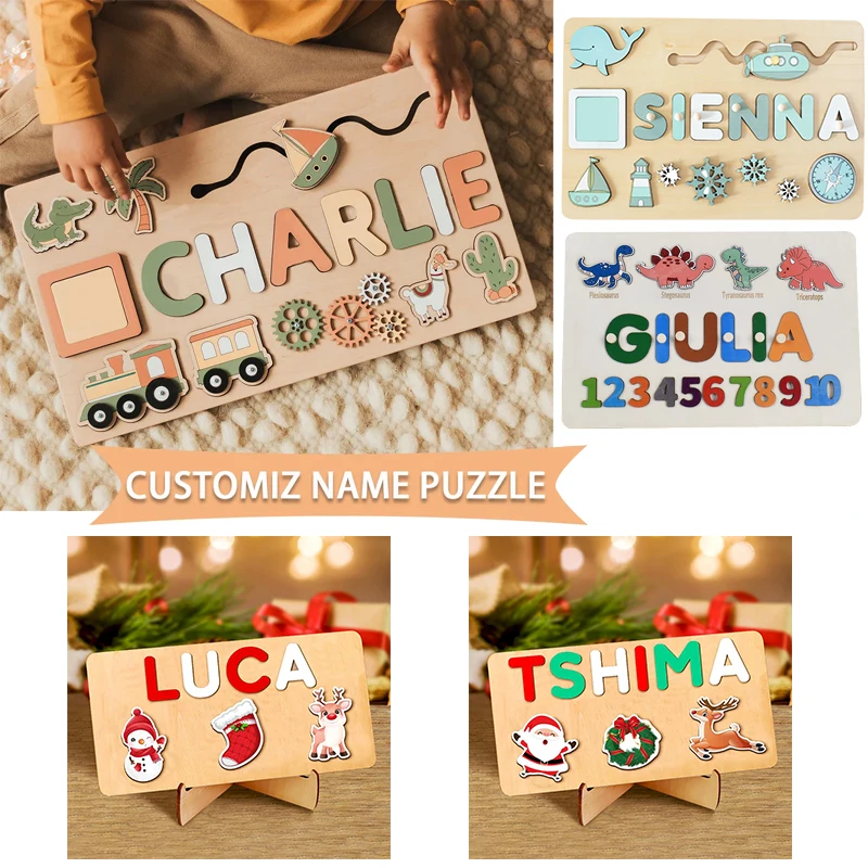 Montessori Personalised Wooden Puzzle Baby Custom First Name Puzzle Customization Letter Board Gift Child Jigsaw Educational Toy