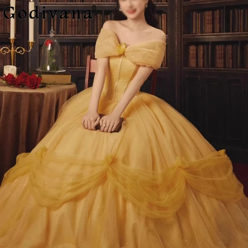 

Adult Ceremony Birthday Party Dress Women's Off Shoulder Evening Runaway Princess Dress Female Vocal Exam Wedding Dress